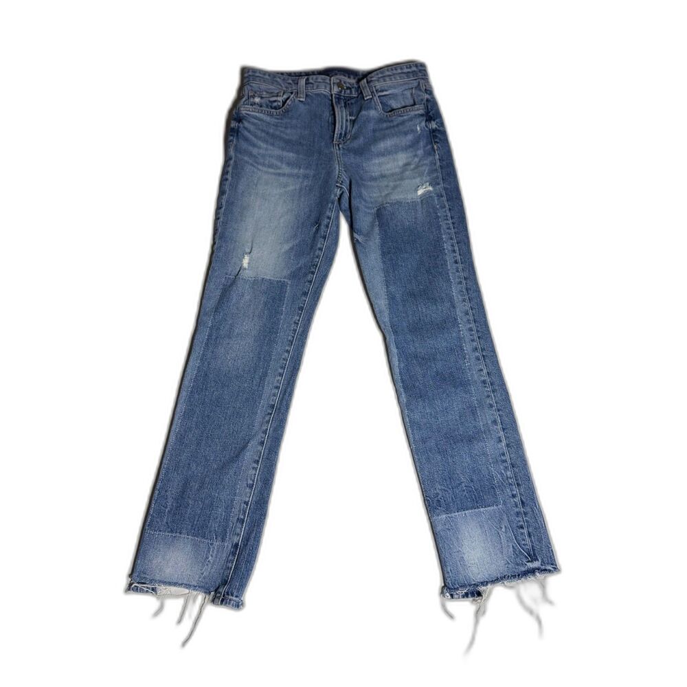 Joe's Jeans The Lara Mid Rise Cigarette Ankle Jeans Distressed Raw Hem Size 25